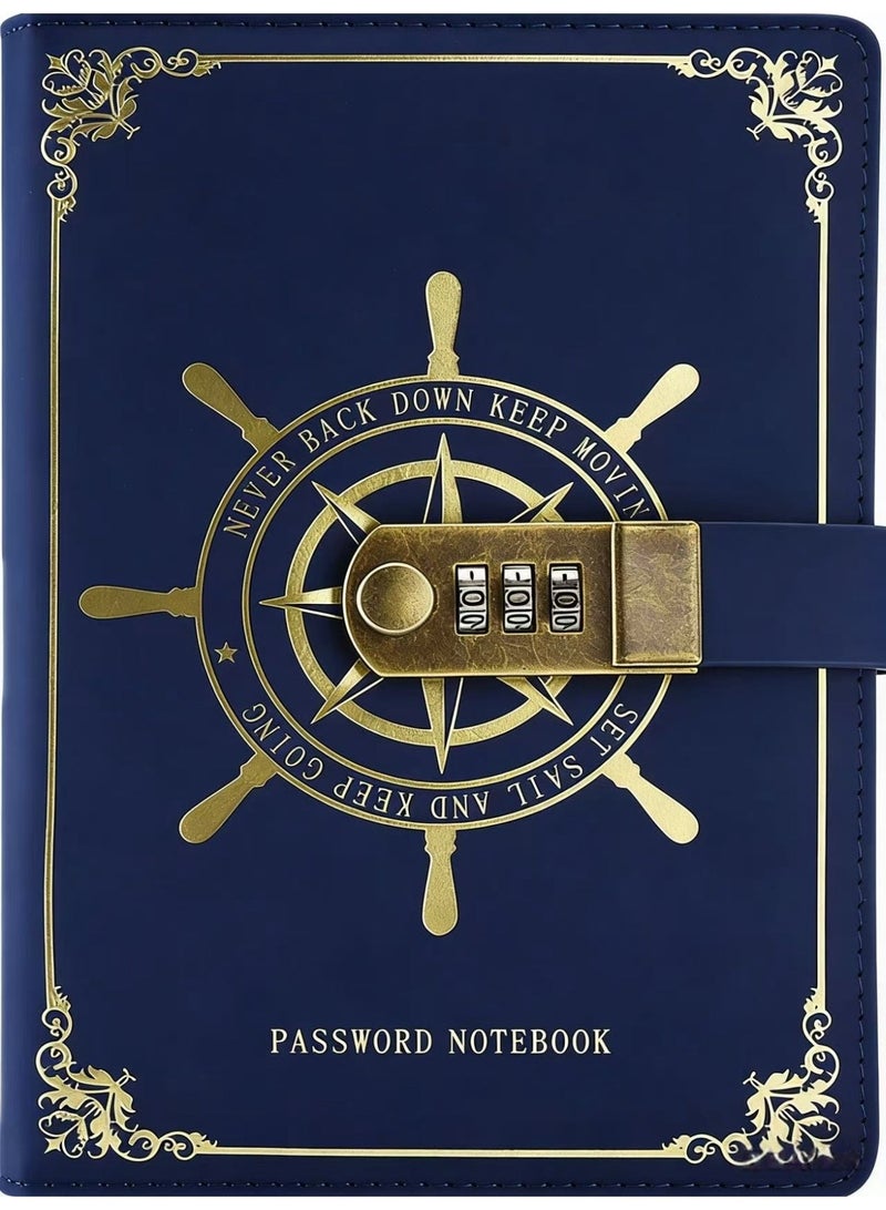 مفكرة جلدية عتيقة A5 بقفل برقم سري مكون من 3 أرقام، مفكرة فاخرة للكتابة والإهداء، أدوات مكتبية إبداعية (أزرق) | عرض لفترة محدودة - Image 1